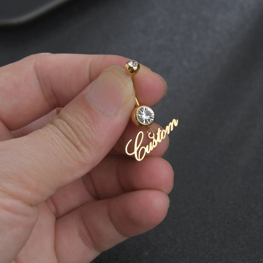 Custom Name Belly Button Ring Stainless Steel Body Jewelry